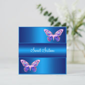 Invitation Douze ans Fête Papillon Bleu Violet Rose (Debout devant)