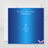 Invitation Douze ans Fête Papillon Bleu Violet Rose (Dos)