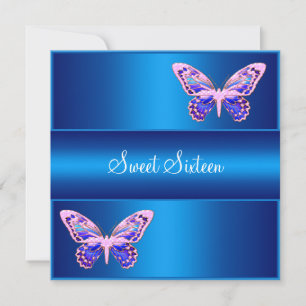 Invitation Douze ans Fête Papillon Bleu Violet Rose