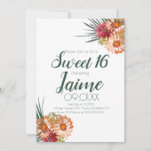 Invitation Douze Ans Fleur Aquarelle Pêche Vert (Devant)