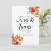 Invitation Douze Ans Fleur Aquarelle Pêche Vert (Debout devant)