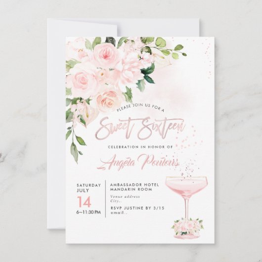 Invitation Douze ans H2 Blush Anthuriums Roses Pivoines (Devant)