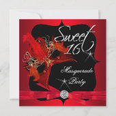 Invitation Douze ans masqués rouge et noir (Devant)