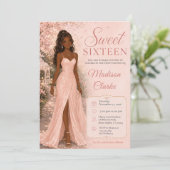 Invitation Douze ans rose Fleurs de cerisier (Debout devant)