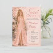Invitation Douze ans rose Fleurs de cerisier (Debout devant)