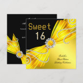 Invitation Douze ans, seize ans, fête diamant jaune (Devant / Derrière)