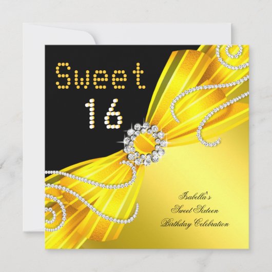 Invitation Douze ans, seize ans, fête diamant jaune (Devant)
