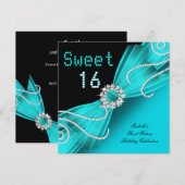 Invitation Douze ans, seize ans Fête Diamant Turquoise Party (Devant / Derrière)