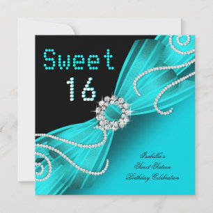Invitation Douze ans, seize ans Fête Diamant Turquoise Party