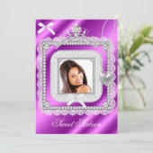 Invitation Douze ans, seize ans Rose Violet Dentelle Perle Ph (Debout devant)