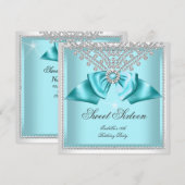 Invitation Douze ans, seize ans Turquoise Blanc Diamant Fête (Devant / Derrière)