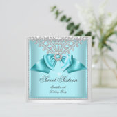 Invitation Douze ans, seize ans Turquoise Blanc Diamant Fête (Debout devant)