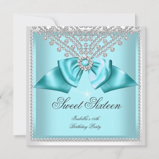 Invitation Douze ans, seize ans Turquoise Blanc Diamant Fête (Devant)