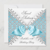 Invitation Douze ans, seize ans Turquoise Blanc Diamant Fête  (Devant)