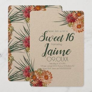 Invitation Douze ans sucrés Fleur tropicale aquarelle Kraft