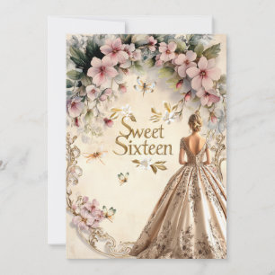 Invitation Douze ans sucrés Fleurs roses Accents dorés