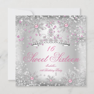 Invitation Douze Ans Sucrés Flocons de Neige Roses Merveilleu