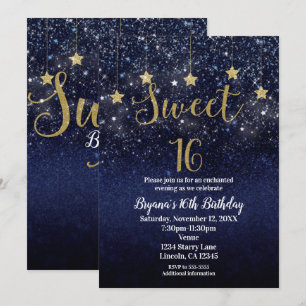 Invitation Douze ans sucrés Nuit étoilée Or Ciel bleu scintil