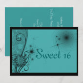 Invitation Douze Ans Sucrés Turquoise et Noir (Devant / Derrière)
