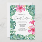 Invitation Douze ans tendres Aquarelle Fleurs roses tropicale (Devant)