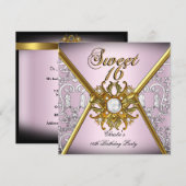 Invitation Douze ans très chic Damask Rose Or Blanc (Devant / Derrière)