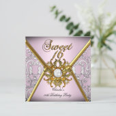 Invitation Douze ans très chic Damask Rose Or Blanc (Debout devant)