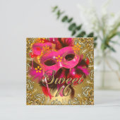 Invitation Douze ans très chic Masquerade Corail Rose Or (Debout devant)