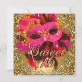 Invitation Douze ans très chic Masquerade Corail Rose Or (Devant)