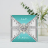 Invitation Douze ans très doux Papillon Bleu Turquoise Argent (Debout devant)