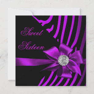 Invitation Douze Ans Zèbre Violet Rose Argent Noir Fête