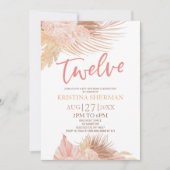 Invitation Douze Boho rose Floral 12e fête d'anniversaire (Devant)