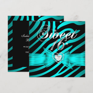 Invitation Douze jolies seize Aqua Bleu Noir Zèbre 2