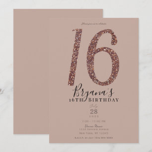 Invitation Douzième anniversaire 16 Fête Rose Poudré Paillett