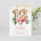 Invitation Douzième anniversaire Gold Foil Ballons Floral (Debout devant)