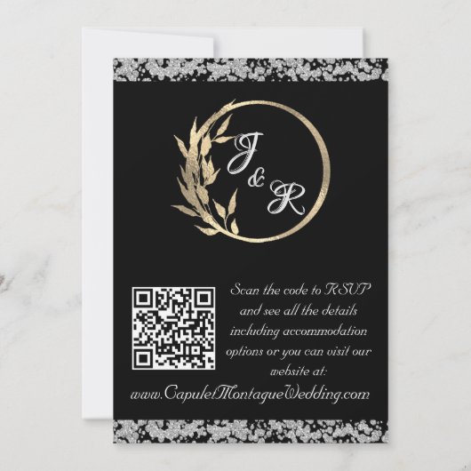 Invitation Dove, Coeur et Parties scintillant argenté, Code Q (Dos)