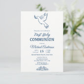 Invitation Dove First Communion Blu Elegant (Debout devant)