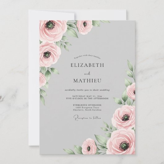 Invitation Dove Gray Gentle Botanical Spring Wedding (Devant)
