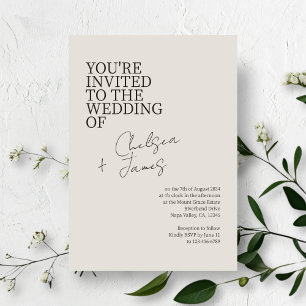 Invitation Dove Grey   Mariage minimaliste de script chic