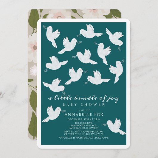 Invitation Dove Olive Turquoise Garçon Bundle de Joy Baby sho (Devant / Derrière)