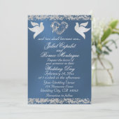 Invitation Dove, Silver Heart & Glitter, QR Code - Blue (Debout devant)