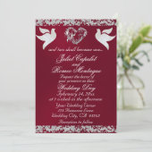 Invitation Dove, Silver Heart & Glitter, QR Code - Burgudy (Debout devant)