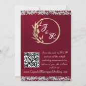 Invitation Dove, Silver Heart & Glitter, QR Code - Burgudy (Dos)