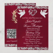 Invitation Dove, Silver Heart & Glitter, QR Code - Burgudy (Devant / Derrière)