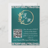 Invitation Dove, Silver Heart & Glitter, QR Code - Teal (Dos)