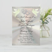 Invitation Doves, Coeurs et Ruban, Code QR - Blanc/Argent (Debout devant)