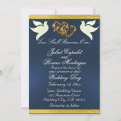 Invitation Doves, Coeurs et Ruban, Code QR - Bleu/Or (Devant)