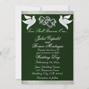 Invitation Doves, Coeurs et Ruban, Code QR - Emerald/Silver