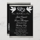 Invitation Doves, Coeurs et Ruban, Code QR - Noir/Argent (Devant / Derrière)