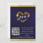 Invitation Doves, Coeurs et Ruban, QR Code - Marine Blue/Gold (Dos)