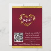 Invitation Doves, Coeurs & Ruban, Code QR - Bourgogne/Or (Dos)
